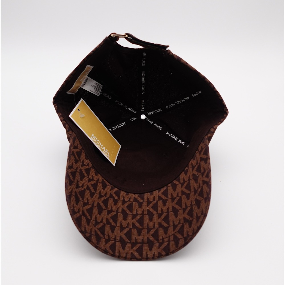 Michael Kors Signature Logo Baseball Cap Brown MK Monogram Hat Adjustable OS NEW - Picture 5 of 6